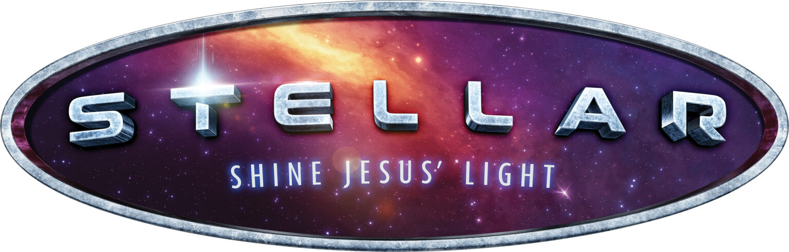 text: Stellar | Shine Jesus' Light; background: starry night sky with a light streak